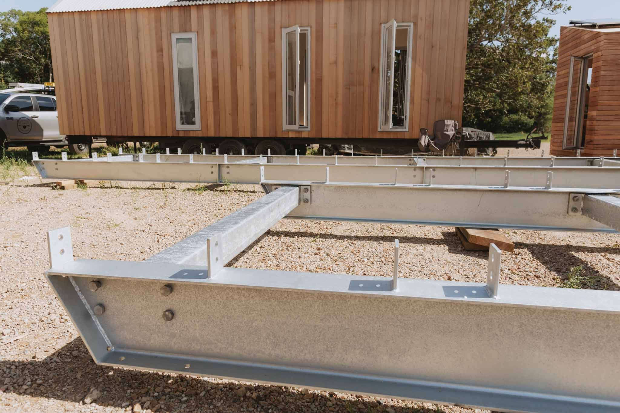Galvanised steel skid frame before cabin construction